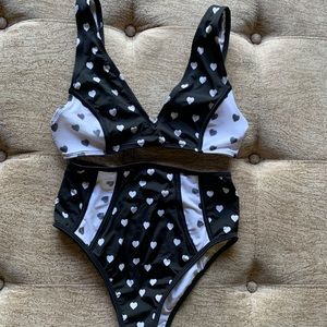 Retro Heart Print High Waist Bikini
